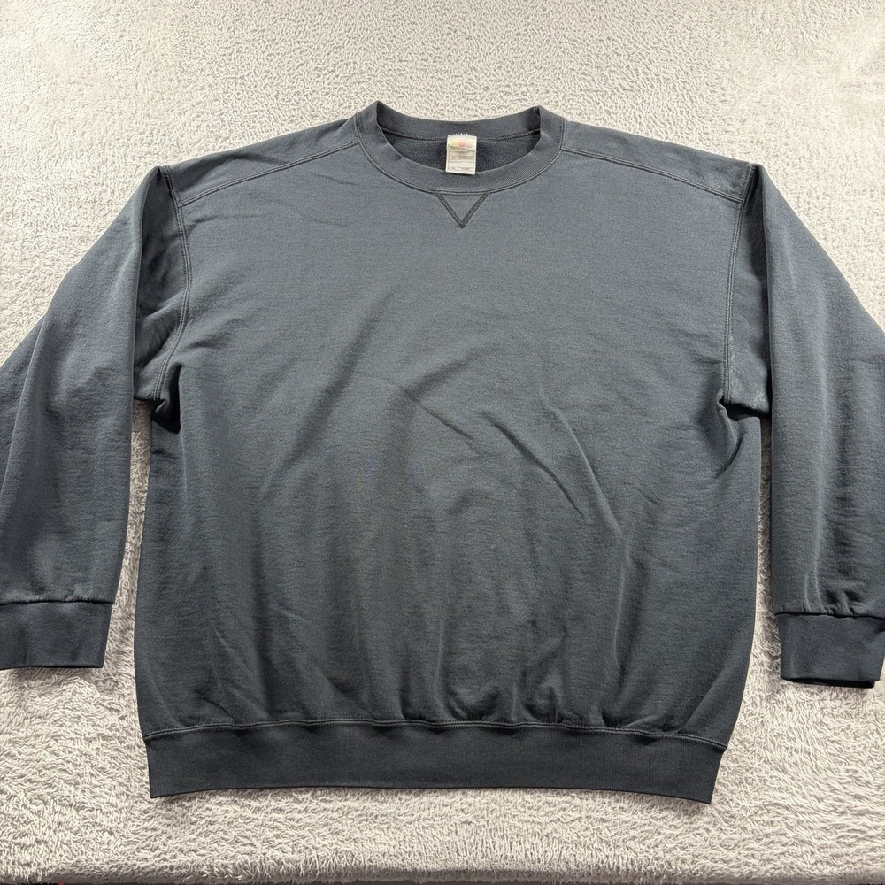 VINTAGE Fruit of the Loom Crewneck Sweater Mens 2XL Black‎ Faded